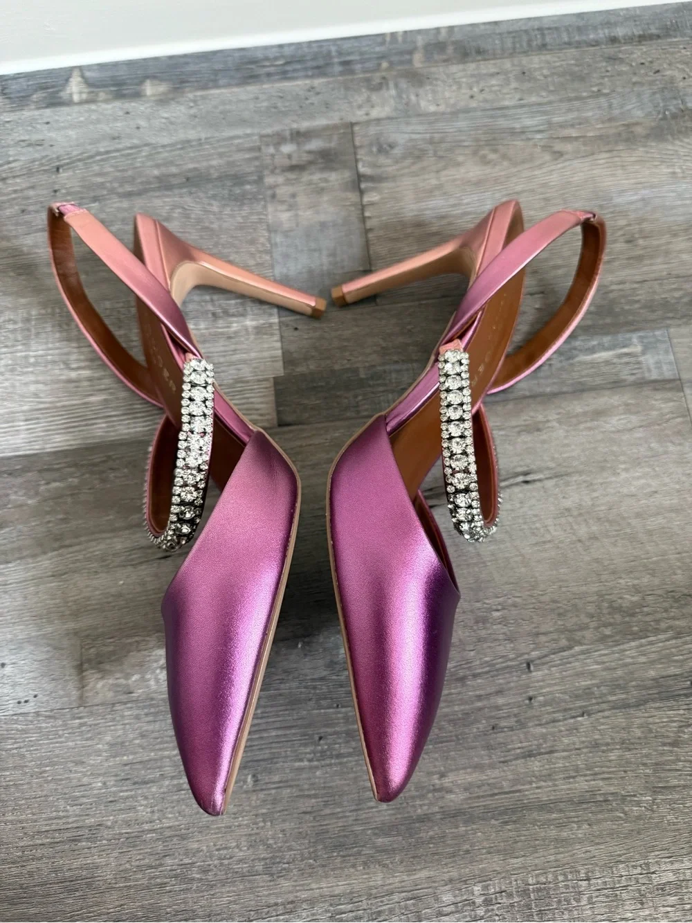 Kurt Geiger Metallic Magenta Slingback Heels with Crystal Strap